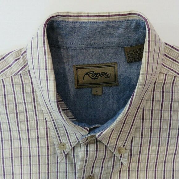 Roper Shirt Western Long-Sleeved Button-Up Heavyweight Tan Plaid Men's Large - Picture 5 of 10